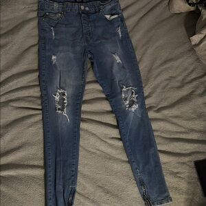 Boohoo Mens Blue Skinny Distressed Jeans